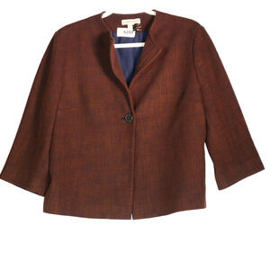 Coldwater Creek Tweed Blazer Womens Size 14 Brown Lined 3/4 Sleeves Classic